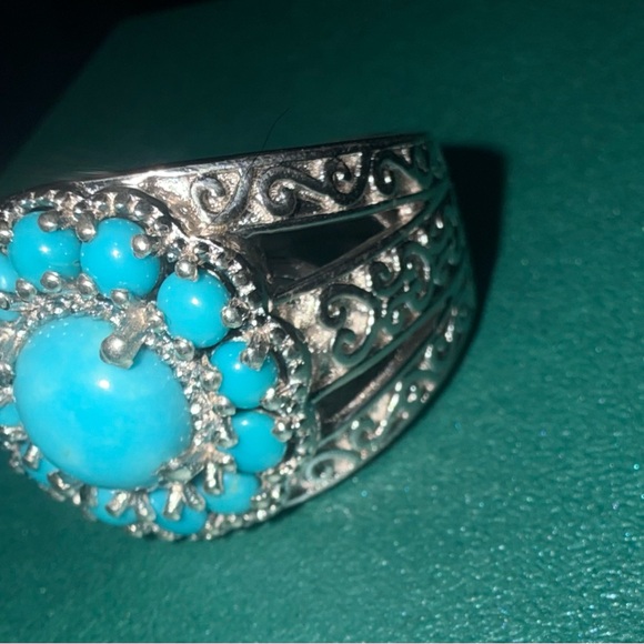 Turquoise “sleeping beauty” and 925 Silver large Floral Ring 9 - Picture 3 of 14